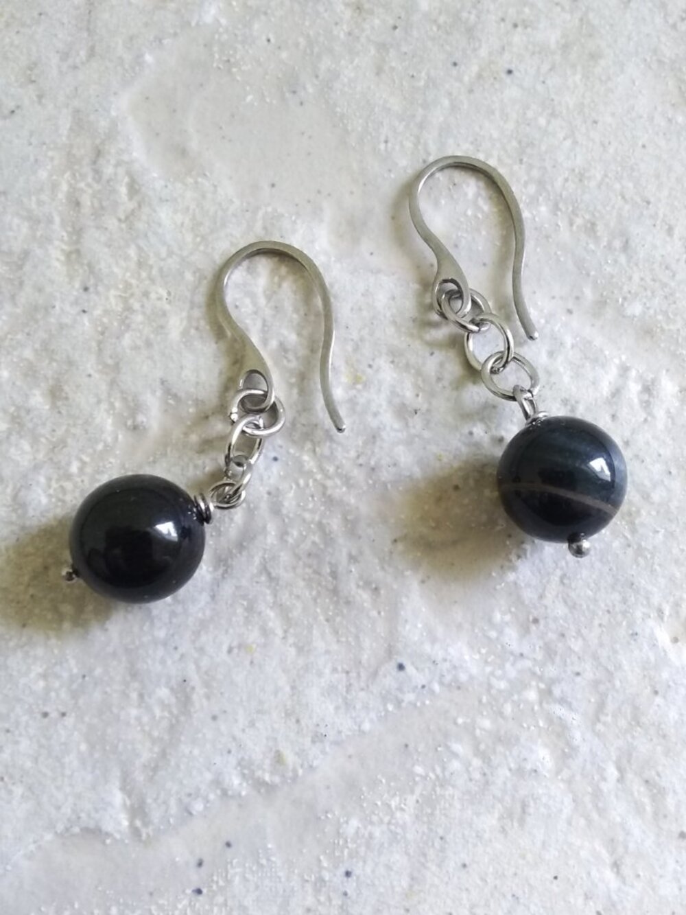 Dark & Moody! Tiger Iron Bead Dangle Earrings • Gothic Minimalist Drop Earrings